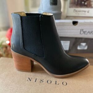 Nisolo Black Ankle Boots with Brown Heel